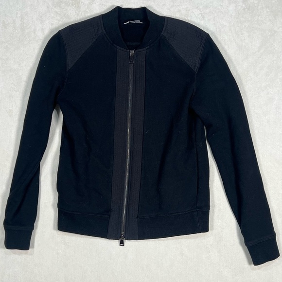 Vince Women’s XS Full Zip Cotton Black Bomber Jacket Coat Trucker EUC Chic - Picture 2 of 13